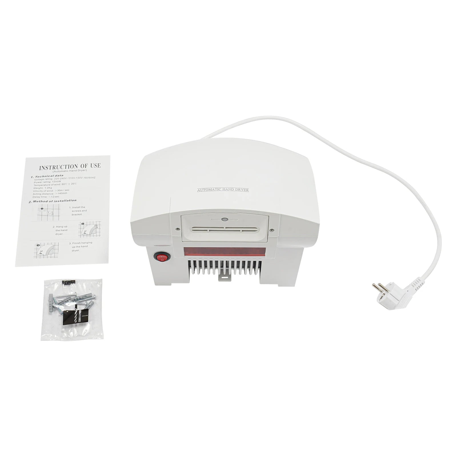 Elektrischer Infrarot-Sensor-Händetrockner 1200W Hohe Effizienz Automatischer Kompakter Warmluft-Händetrockner für Heim-, Toiletten- und Bürobereich