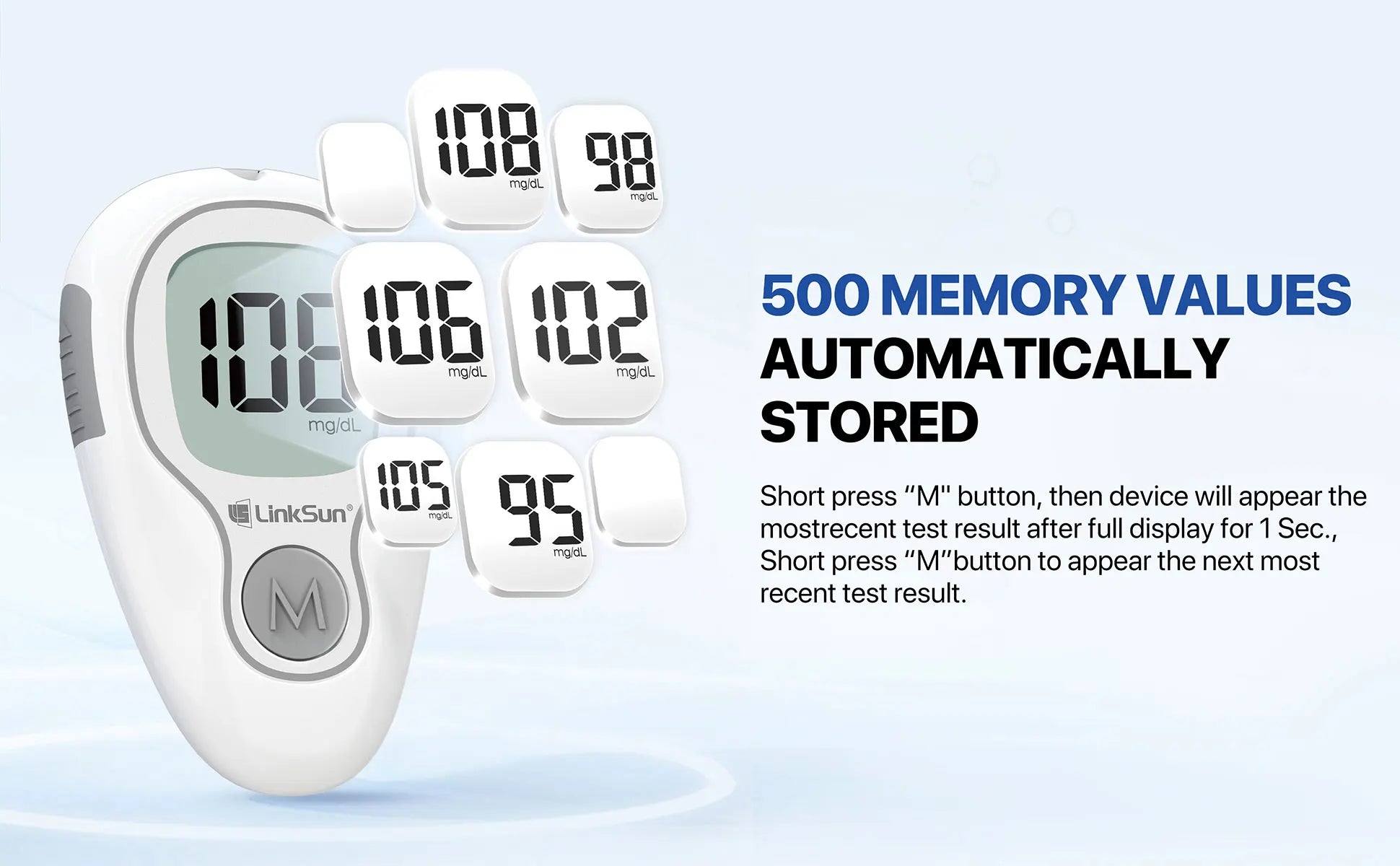 LinkSun Blutzuckermessgerät G-425-3 Glukometer ohne Codierung für Diabetestest 10/50/100 Teststreifen Lanzetten Medizinischer Blutzucker mg/mmol