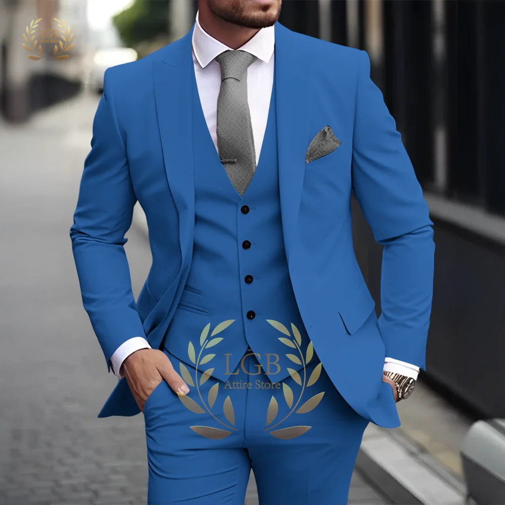 Herren Khaki 3-teiliger Anzug Klassischer spitzer Revers Business Formal Hochzeit Bräutigam Slim Fit Eleganter Gentleman-Stil Mode Blazer