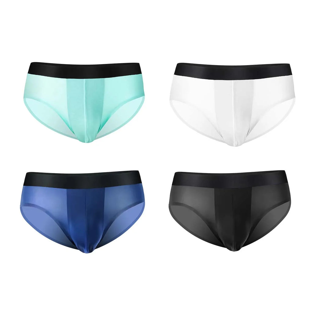 4er-Pack LORIEN CREST Eisseide Herrenunterwäsche nahtlos ultradünn doppellagiger Schritt atmungsaktive Herrenslips mittlere Leibhöhe sexy&leicht