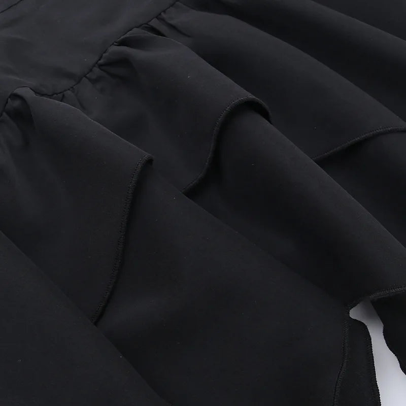 Sommer-Fashion Kurze Röcke Neue sexy Damen Gothic Punk Irreguläre Röcke Einfarbig Tunnelzug zum Binden Geraffte Rüschen Minirock