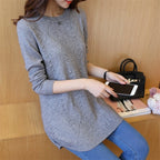 Strickpullover Herbst Winter Oberteile Rundhals Langarm Pullover Legere Warme Damenpullover Midi Lang Schmaler Pullover Mädchen