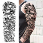 1 Sheet Full Arm Compass Zeus Skull Tiger Lion Flower Temporary Tattoos Sleeve For Men Women Adults Fake Temp Sticker Tattoo