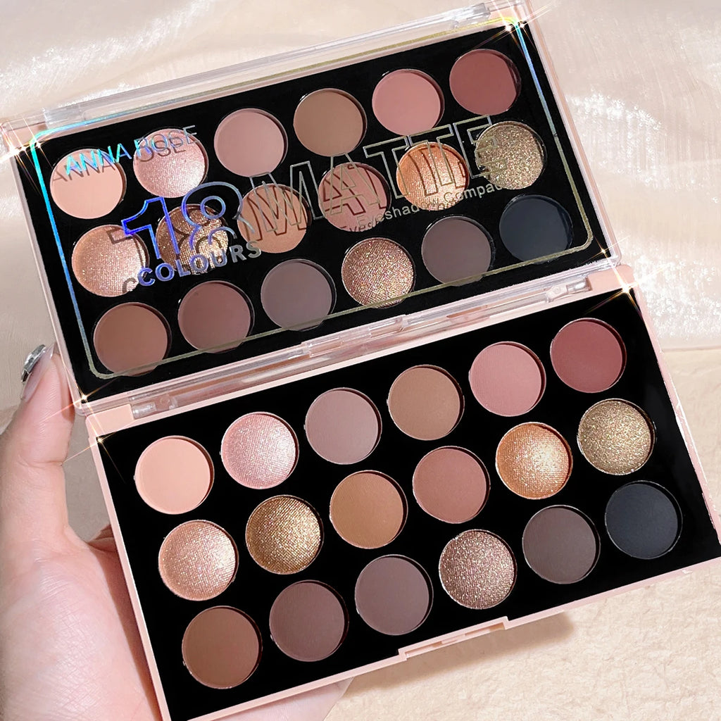 18-Farben-Lidschatten-Palette – Perlglanz, Matt, feiner Schimmer, Glitzer, Erdtöne, langanhaltend, hochpigmentiert