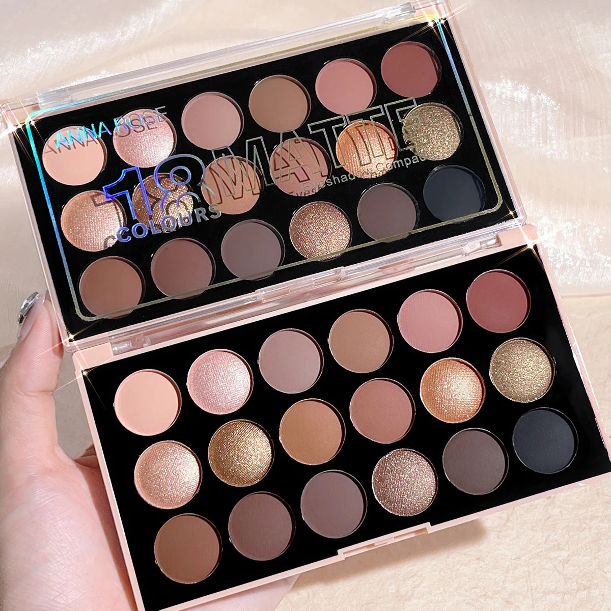18-Farben-Lidschatten-Palette – Perlglanz, Matt, feiner Schimmer, Glitzer, Erdtöne, langanhaltend, hochpigmentiert