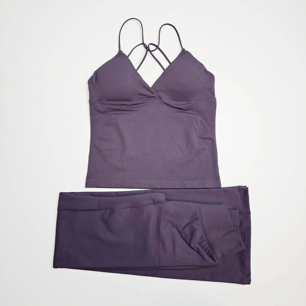NCLAGEN Damen-Sportbekleidung, Vision-Set, verdrehtes Langarm-Oberteil vorne + Schlaghose, 2-teiliger Fitnessanzug, Trainings-Lauf-Outfit, Fitnessstudio-Kleidung