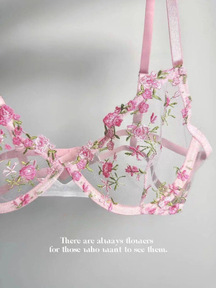 Europäische Frauen verführerischer transparenter BH mit Spitzenstickerei und Bügel, Minimizer für große Brüste, Anti-Sagging, weiche Dessous, S-XL BH-Set