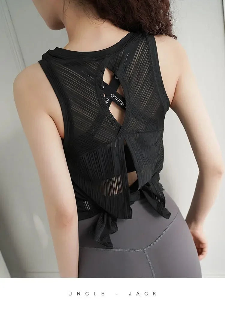 Sexy Sleeveless Backless Sports T-Shirt Women's Gym Tank Top Loose Sportswear Breathable Workout Tank Top Fitness Yoga Dance