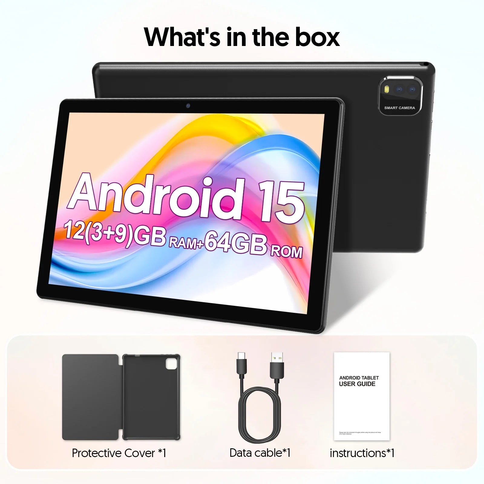 Neueste globale Version Android 15 Tablet, 10-Zoll-Tablet, Quad-Core-Prozessor, 1280*800 Auflösung, 12 (3+9) GB RAM, 64 GB Speicher