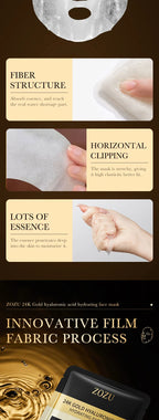 10 Stück 24 Karat Gold Hyaluronsäure Feuchtigkeitsspendende Gesichtsmaske Whitening Maske für Damen Koreanische Hautpflegeprodukte
