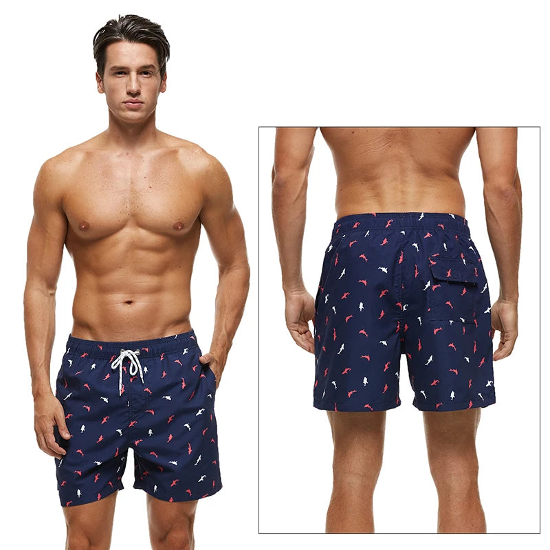 DATIFER Sommer Neue Mode Polyester Herren Shorts Strand Schnell Trocknend Bedruckte Badeshorts Übergröße Mesh-Futter Surf-Fitnessshorts Herren