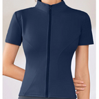 Slim Fit Kurzarm Yoga Shirt Damen Stehkragen Reißverschluss Jacke High End Lauf Sport Fitness Top