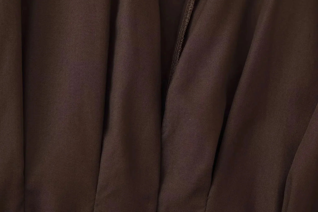 KONDALA 2026 Frühling Sommer Vintage Damenkleid Mode Einreihig Schärpen Drapierter V-Ausschnitt Ärmellos Schicke Braune Damenkleider
