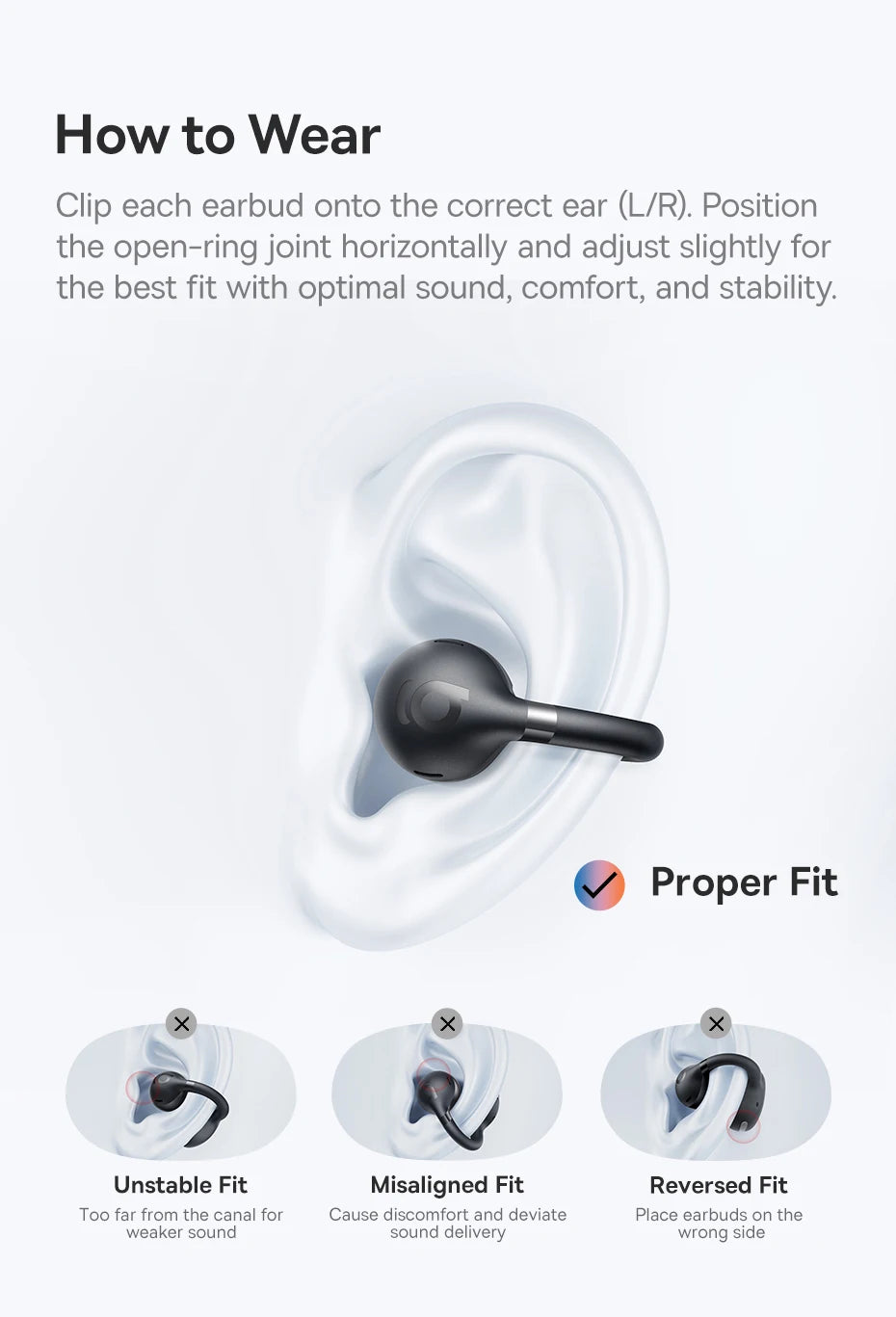 Baseus BC1 Ear-Clip-Ohrhörer Open-Ear Drahtlose Kopfhörer Bluetooth 6.0 Clip-On Sport-Kopfhörer 4 Mikrofone Super Bass IP55 Ohrstöpsel