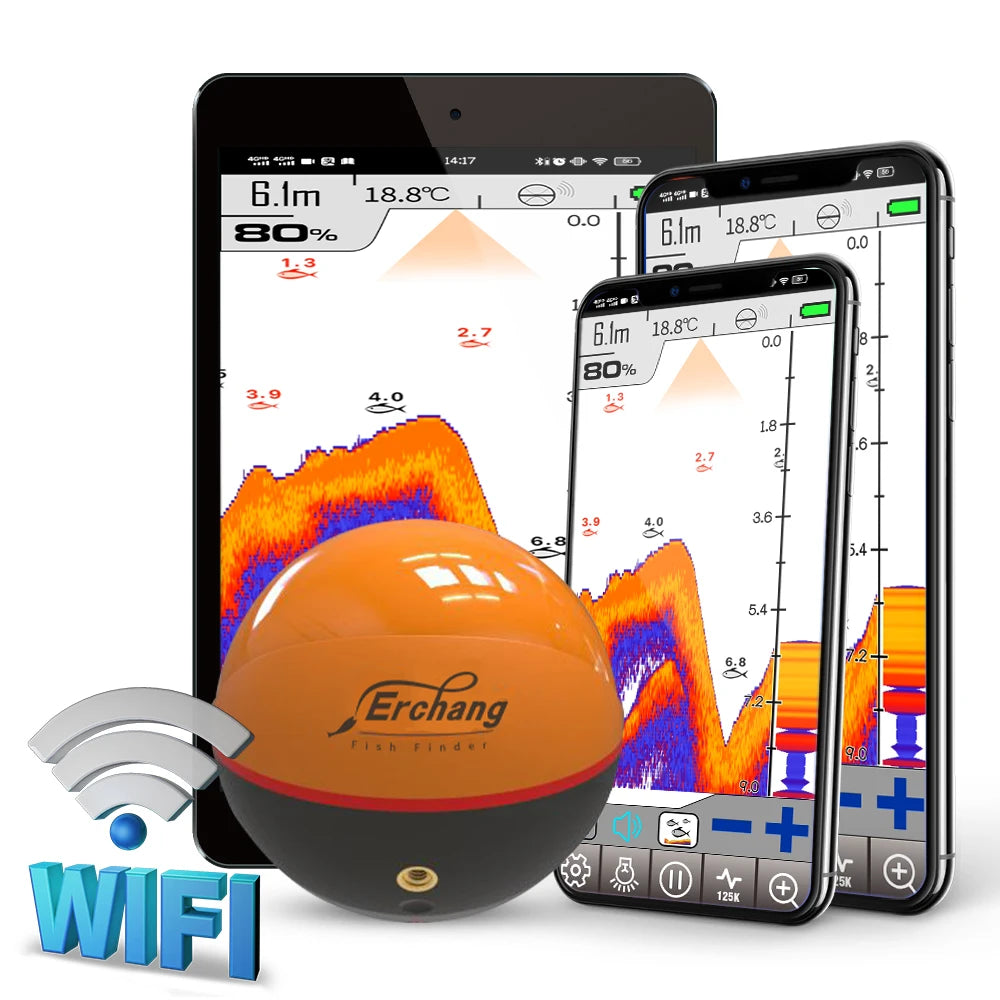 Erchang F68 WIFI Fischfinder 100M Drahtloser Fischfinder Echolot Detektor Angeln für See und Meer IOS& Android