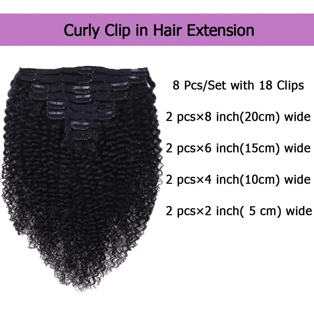 Lockige Clip In Echthaar Extensions Kinky Curly Clip Ins Ganzer Kopf für Schwarze Frauen Brasilianisches Remy Echthaar Naturfarbe 8 Stück