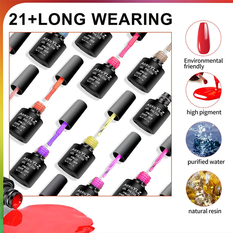 28tlg./Set Gel-Nagellack-Set Glasflasche Soak Off UV-Gel-Lack Rot Rosa Bunter Gel-Nagellack Matt Top Base Coat Nagelgel-Kit