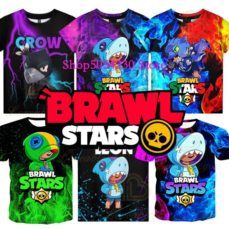 Boys Summer T-shirt Tees Brawl-Stars Anime Figures Leon Cartoon Characters Kids Cosplay Costumes Crow T Shirt Christmas Gifts Main image