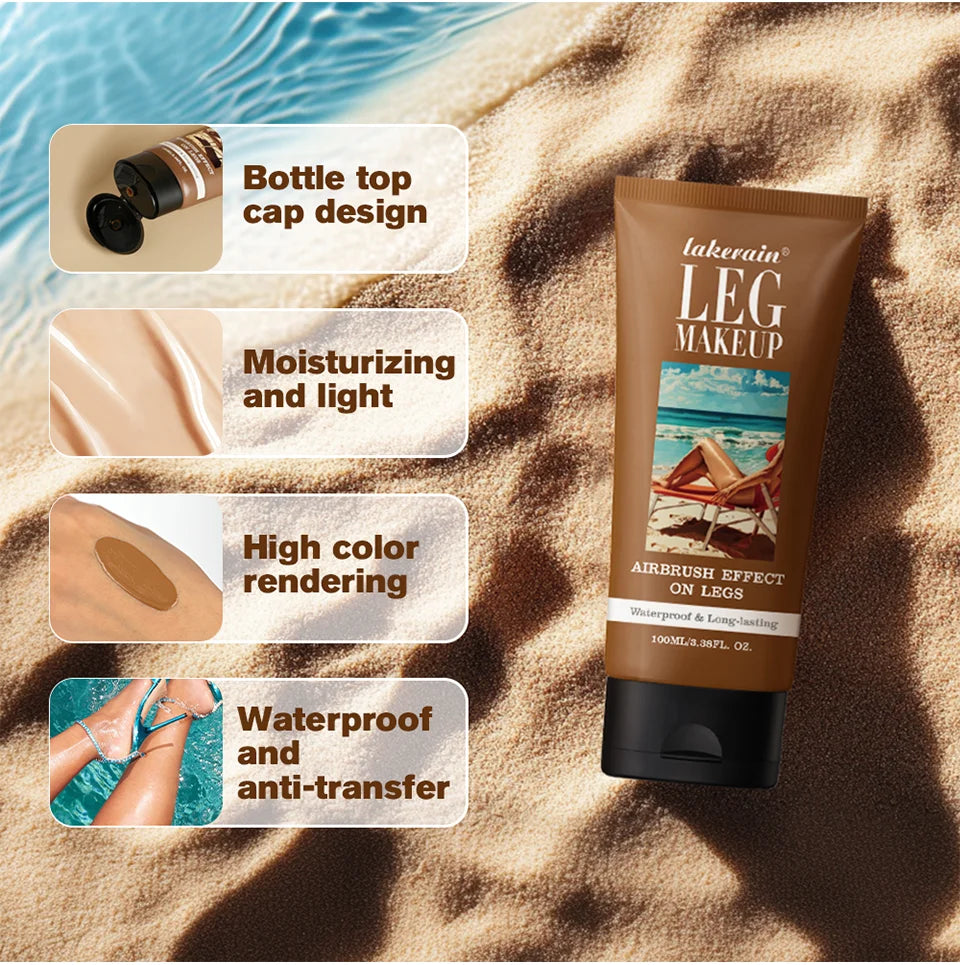 Bronze Bein- und Körper-Make-up-Foundation mit Puderquaste 100ml Wasserfest Lang anhaltend Gleichmäßiger Hautton Körperbräunungscreme 3 Farben