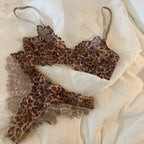 Französische sexy Unterwäsche, dünner Leopardendruck, transparente Dessous, bequeme, geraffte Bügel-BH-Set für Damen, String