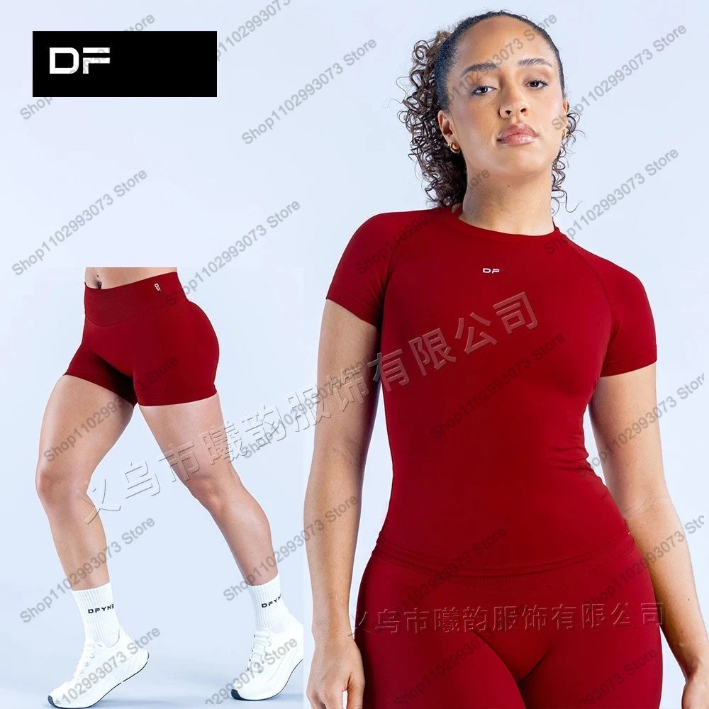 Women's Seamless 2 Piece Yoga Outfit Short Sleeve Top  High Waist Leggings/Shorts Gym Workout Activewear for Fitness Daily Wear