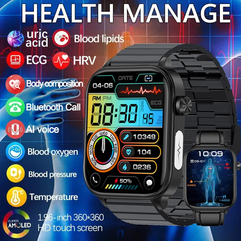 2025 Neue KI-Diagnose Blutfette Harnsäure Körperzusammensetzung Test Smartwatch für Herren EKG+PPG Bluetooth Anruf Gesundheits-Smartwatch Hauptbild