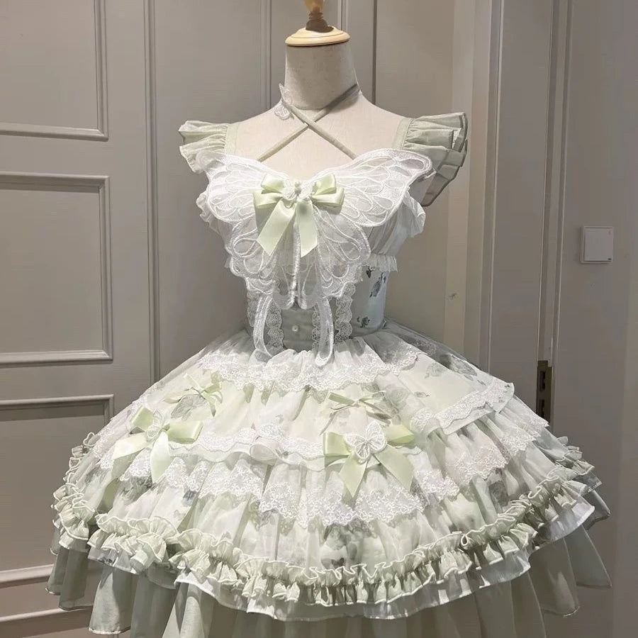 Japanisches Sommer-Kawaii-Lolita-Kleid Damen Party Vintage Süße Spitze Schleife Geburtstags-Kuchenkleider Harajuku Y2k Bandagenkleid