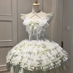 Japanisches Sommer-Kawaii-Lolita-Kleid Damen Party Vintage Süße Spitze Schleife Geburtstags-Kuchenkleider Harajuku Y2k Bandagenkleid