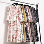 Frühling Sommer Damen Maxikleider Casual Langarm Geblümt O-Ausschnitt Damen Boho Strandparty Langes Kleid Mujer Vestidos