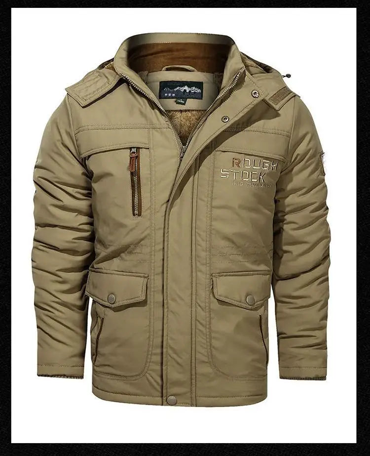Herren Winterjacke Fleece-Futter Outdoor Parka Mantel Kapuzen-Windbreaker Militär Dick Warme Oberbekleidung Große Größe 6XL Multi-Taschen