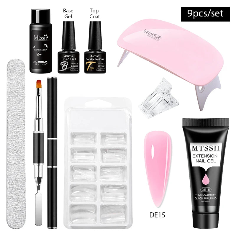 24-teiliges Set 20ml Poly Nail Extension Gel Kit Mini-UV-Lampe Versiegelung mit Basislack Überlack Professionelles Poly-UV-Nagelgel-Kit Starter-Kit