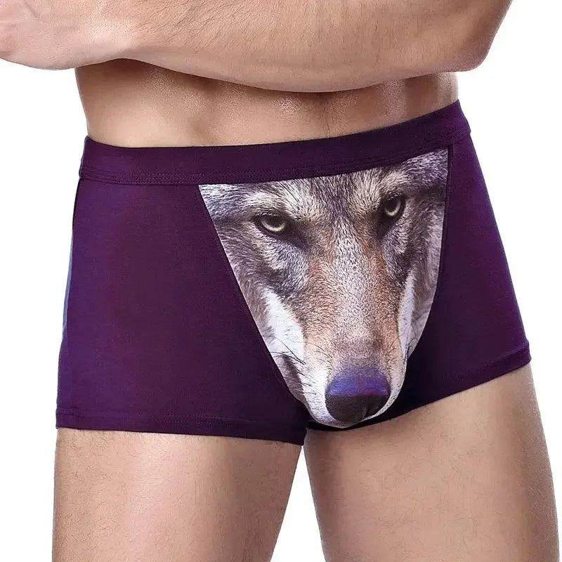 Herren Einzigartige 3D-gedruckte Wolfs-Adlerkopf-Flachwinkel-Hose mittelhohe Boxershorts Atmungsaktives gestricktes Modal-Gewebe