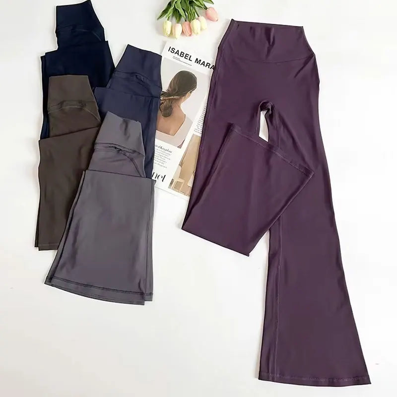 Damen High-Waist Schlag-Yogahosen Bequeme Pilates-Laufleggings Stylische Fitness-Sporthosen Hauptbild