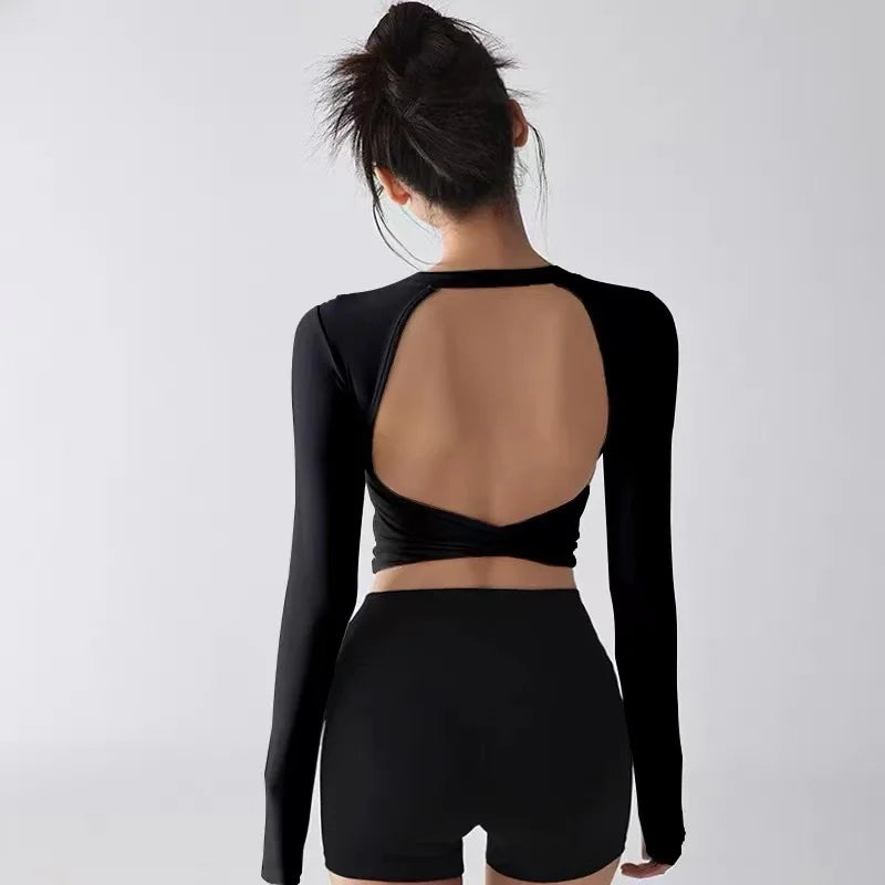 Fashion Sport Tops Pilates Laufen mit Brustpolster Fitness Langarm Enganliegende Schnelltrocknende Shirts Yoga Top Oberbekleidung