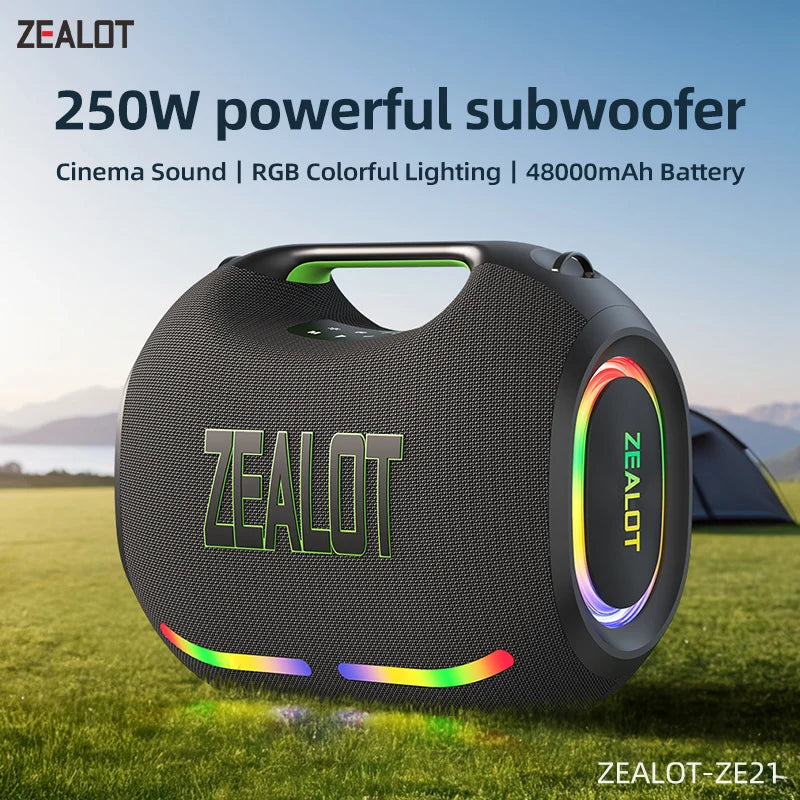 ZEALOT-ZE21 250W Tragbarer Bluetooth Lautsprecher Hohe Lautstärke Wasserdicht 48000mAh Kabelloser TWS Subwoofer Unterstützt USB/TF/AUX RGB-Licht Hauptbild