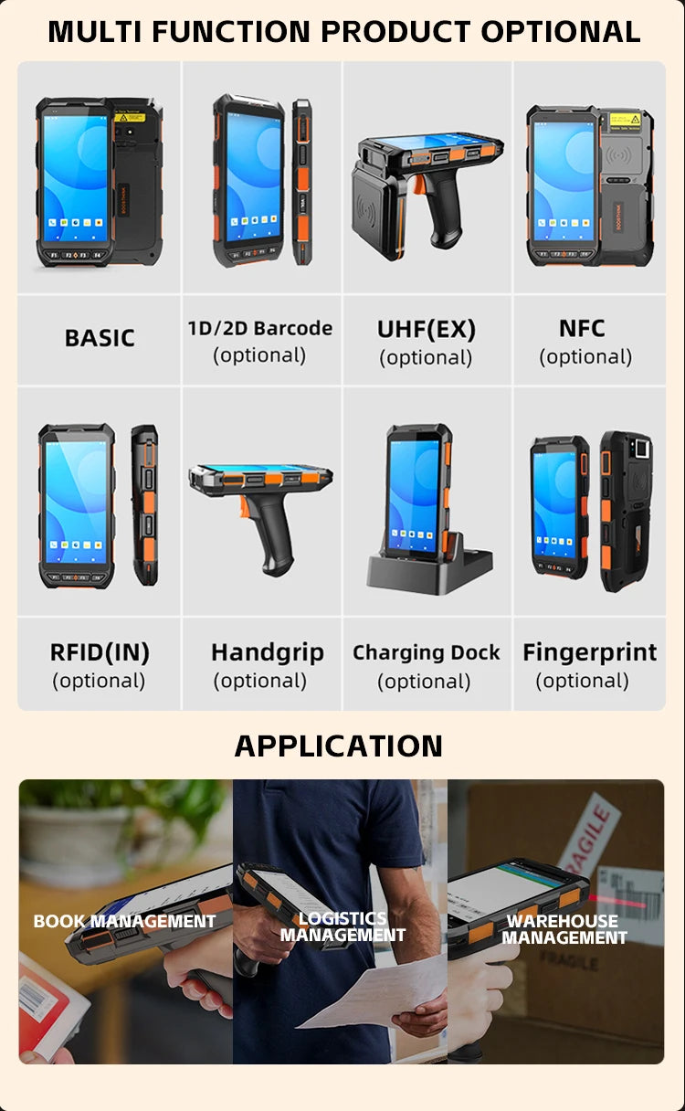 5,5 Zoll tragbares Handheld Android 13 PDAs RFID-Lesegerät Scanner Robustes Handheld Barcode-Lesegerät mit 8000mAh 64GB Octa Core WiFi NFC