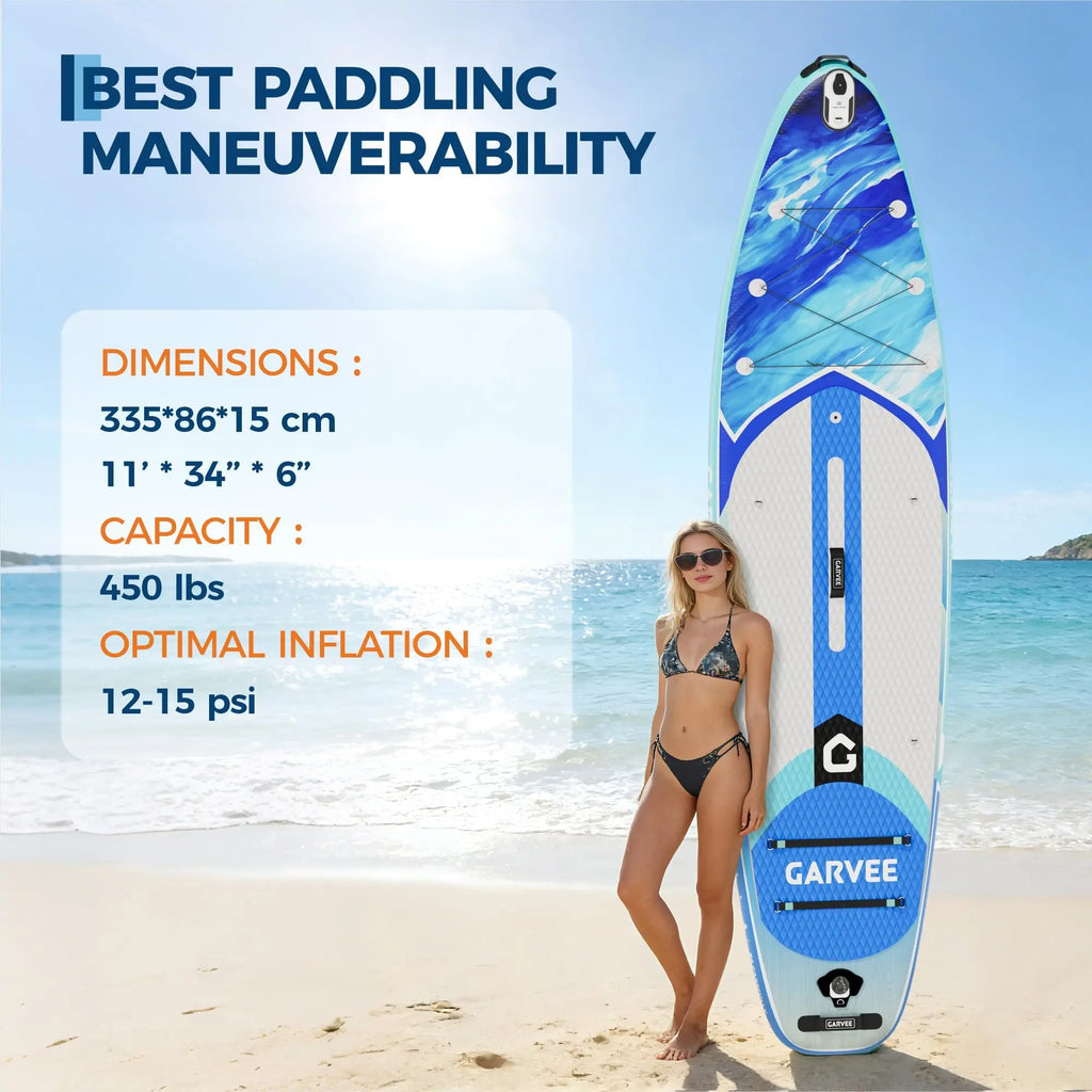 Aufblasbares Stand-Up Paddleboard Komplettset mit verstellbarem Paddel/Handpumpe für Wassersport und Surfen im Freien