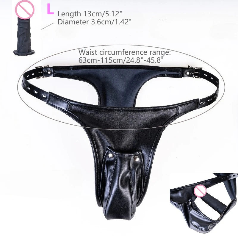 Multifunktionale Leder-Keuschheitsunterwäsche mit Vibrationslosem Silikon-Dildo Anal-Accessoires für sinnliches Liebesspiel Sexspielzeug für Paare