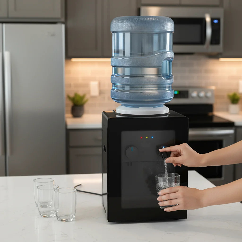 Kompakter elektrischer Wasserkühler, schnelles Erhitzen, heiß/kalt, Desktop-Spender mit abnehmbarem Becken für den Einsatz im Home Office und Schlafzimmer