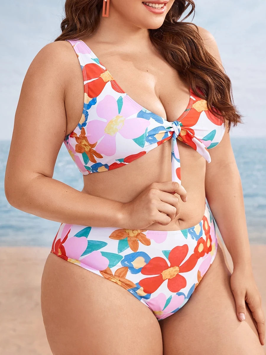 2026 Große Größen Bikinis Bedruckter Bowknot Badeanzug Damen Hohe Taille Bademode Weibliche Badegäste Badebekleidung Schwimmanzug