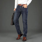 2024 Gerade, normale blaue Stretch-Jeans Frühling Herbst Herren Klassische Jeans Business Fashion Smart Jeans für Herren