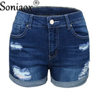 2024 Sommer neue Damen-Crimp-Knopfleiste Stretch Sexy Loch Jeans-Shorts High Waist Skinny Streetwear Trendige Ripped Denim-Shorts