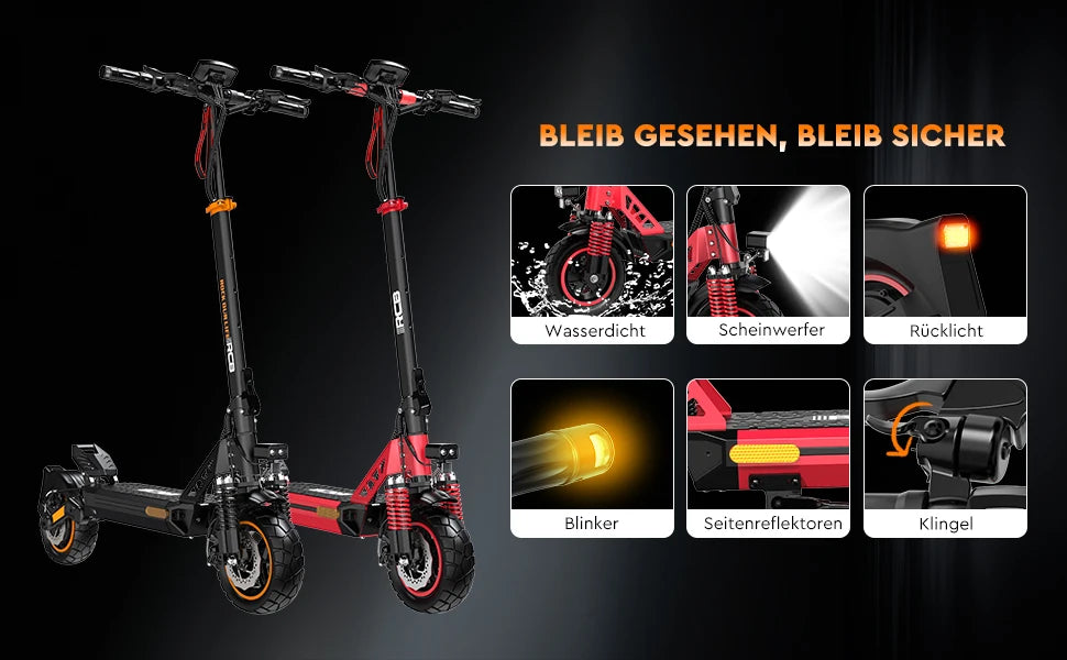 RCB NFC D5 ABE Ultra Electric Scooter for Adults ABE Certified 500W Motor 1600W Peak 27Ah Battery 110-130km Range 10 Inch Self-repairing Tires Double Brake Dual Suspension Turn Signals NFC APP