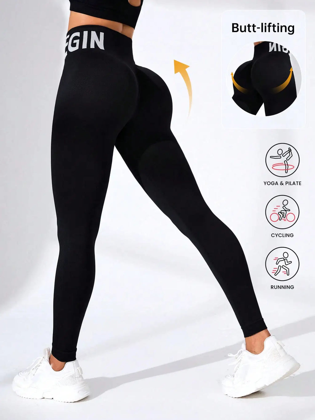 Europäische und amerikanische nahtlose Yoga-Leggings mit Bund-Schriftzug, Po-Lifting, schnelltrocknende, atmungsaktive Damen-Tights für den Sport