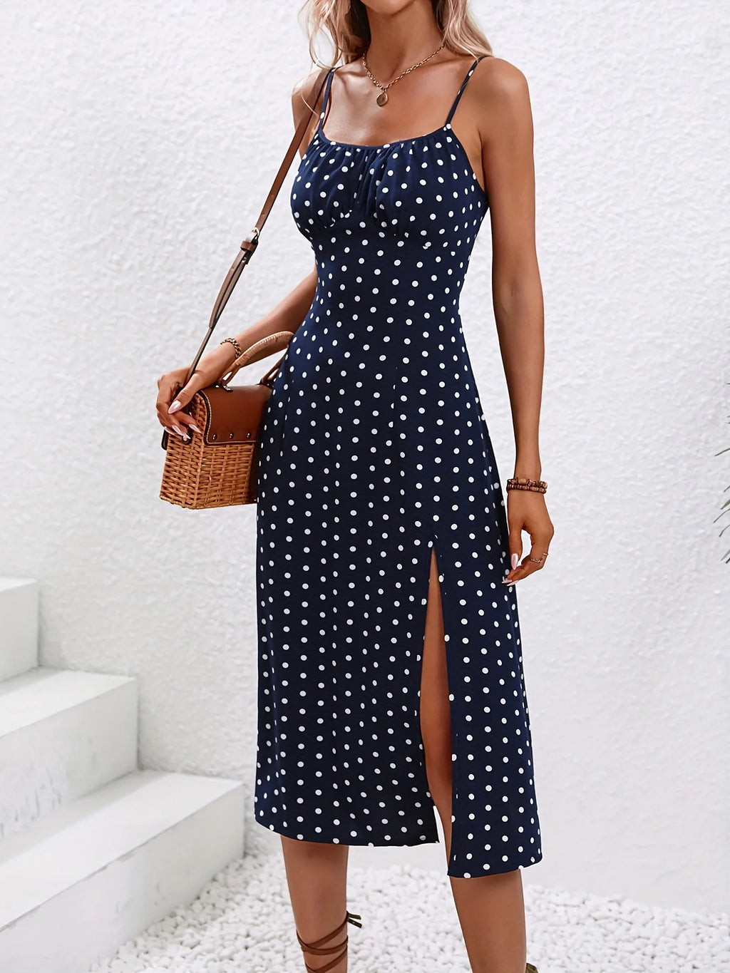 Damen Blumenmuster Spaghettiträger Sommer Boho Strandkleid Druck Elegant Träger Eckiger Ausschnitt Schlitzkleid Vestidos 2024