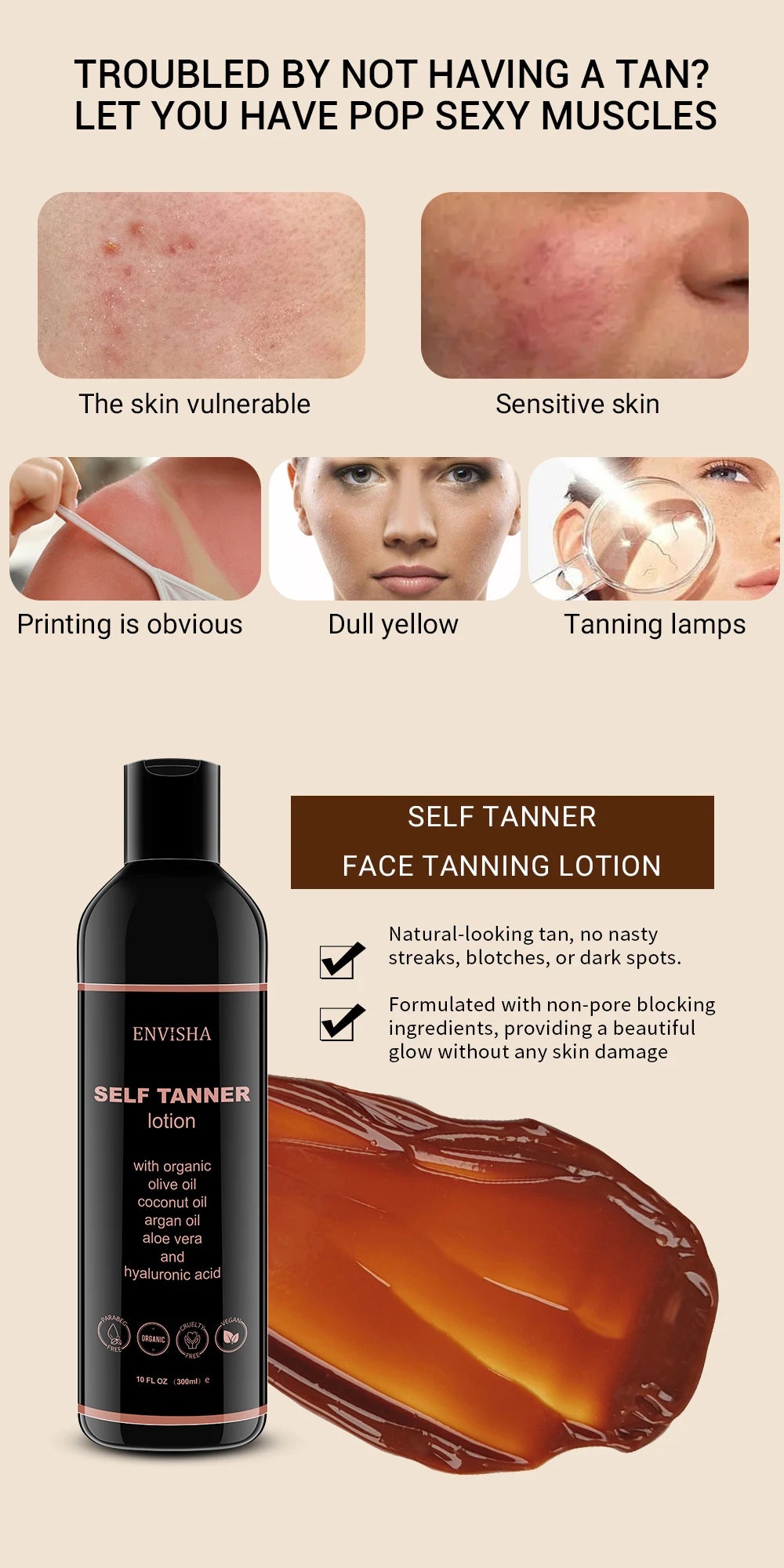 ENVISHA Make-up Foundation Körperpflege Selbstbräunungslotion Schnelle Gesichtsbräunungscreme Feuchtigkeitsspendender Bronzer Nährende Gesichtscreme