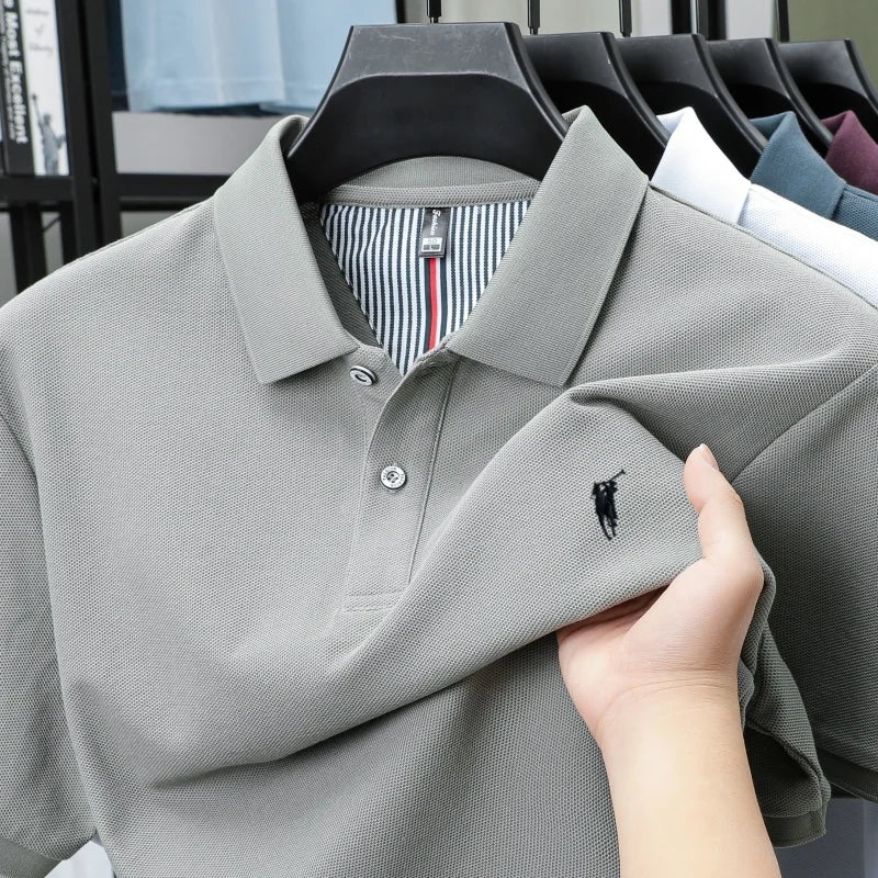 Polo-Shirt aus 100 % reiner Baumwolle, Kurzarm, High-End-Luxusmarke, Mode, Paul Pony Stickerei, Golf, Business Casual Herren T-Shirt