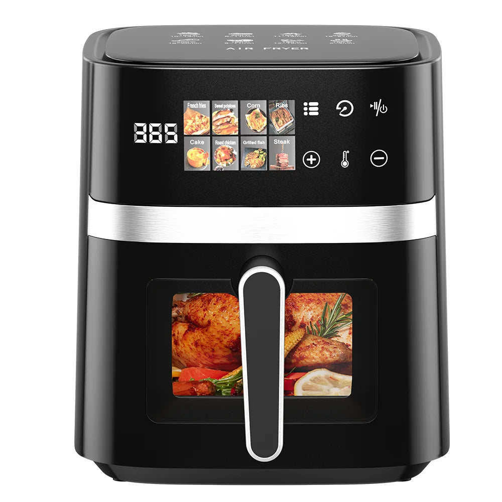 Patbrela 5.5L Heißluftfritteuse 8-in-1, max. 200°C, elektrische Heißluftofen, öllose Fritteuse mit Touch-Steuerung und Antihaftkorb und Sichtfenster