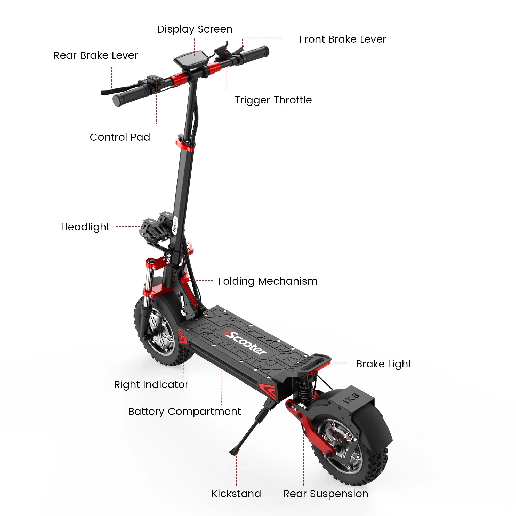 iScooter iX8 Erwachsenen Elektroroller 2400W Motor 48V20Ah Akku 12 Zoll Offroad-Luftreifen Faltbarer E-Scooter