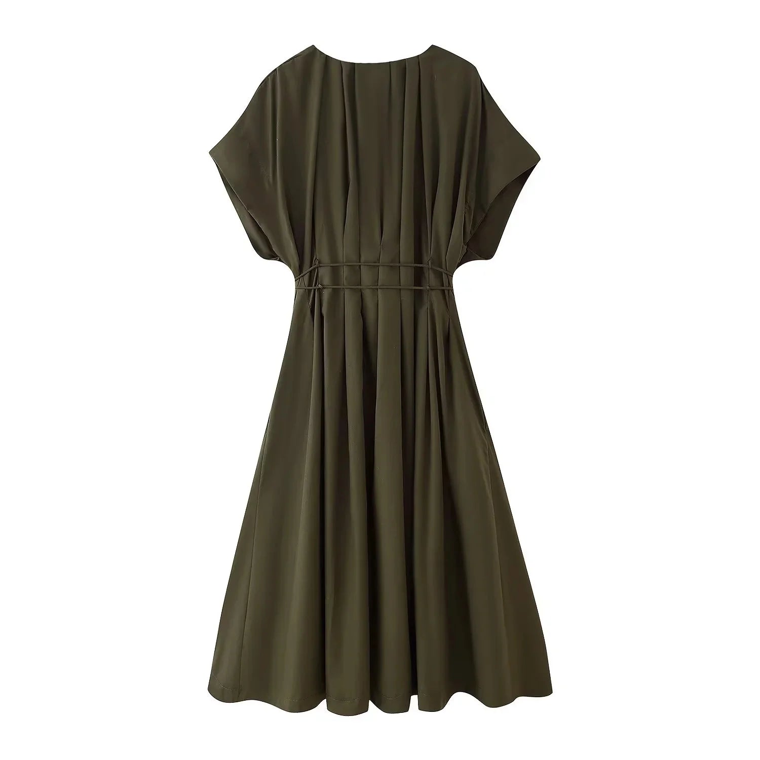 KONDALA 2026 Frühling Sommer Vintage Damenkleid Mode Einreihig Schärpen Drapierter V-Ausschnitt Ärmellos Schicke Braune Damenkleider